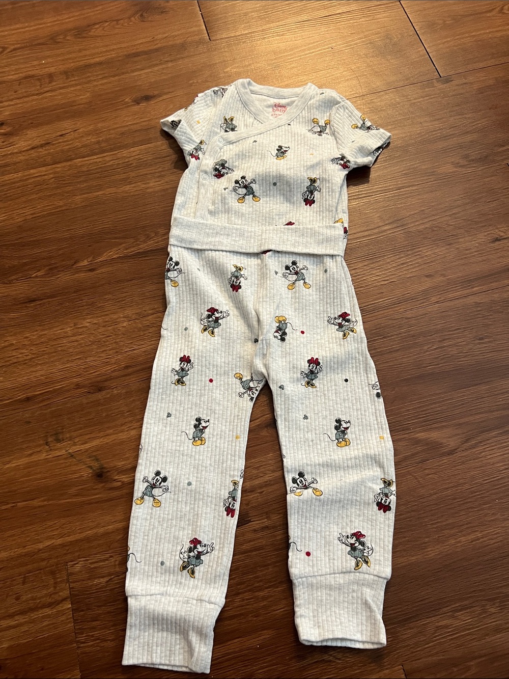 Disney Kids White Mickey & Minnie Ribbed 2 piece set